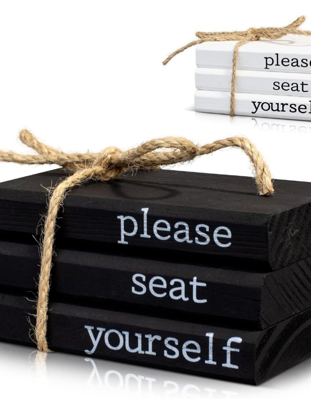 Farmhouse Bathroom Decor - Funny Rustic Wooden Mini Books, Black